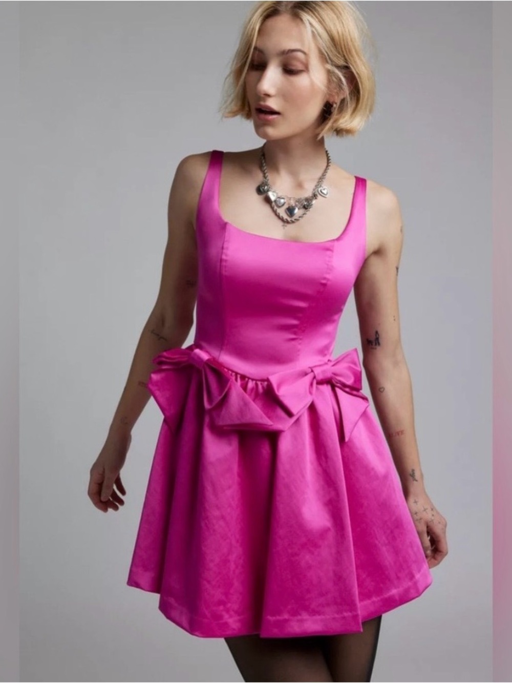 LOVESHACKFANCY BAYER HOT PINK CORSET STYLE MINI DRESS BOWS SZ 10 NWT - Picture 2 of 16
